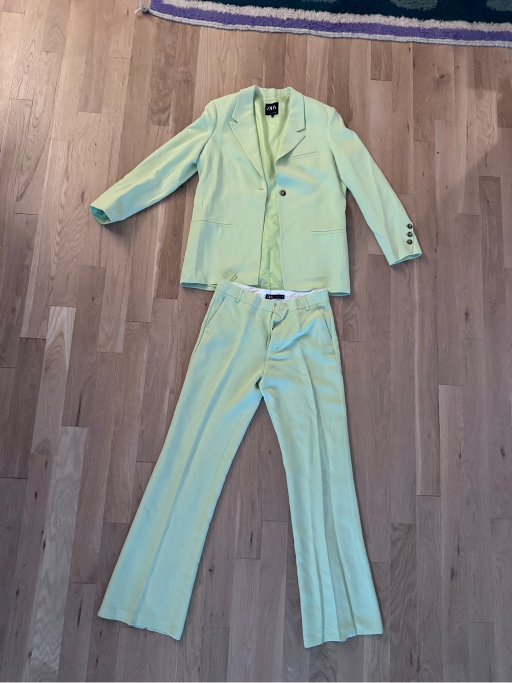 Zara Pastel Lime Tailored Blazer & Straight-Leg Pants